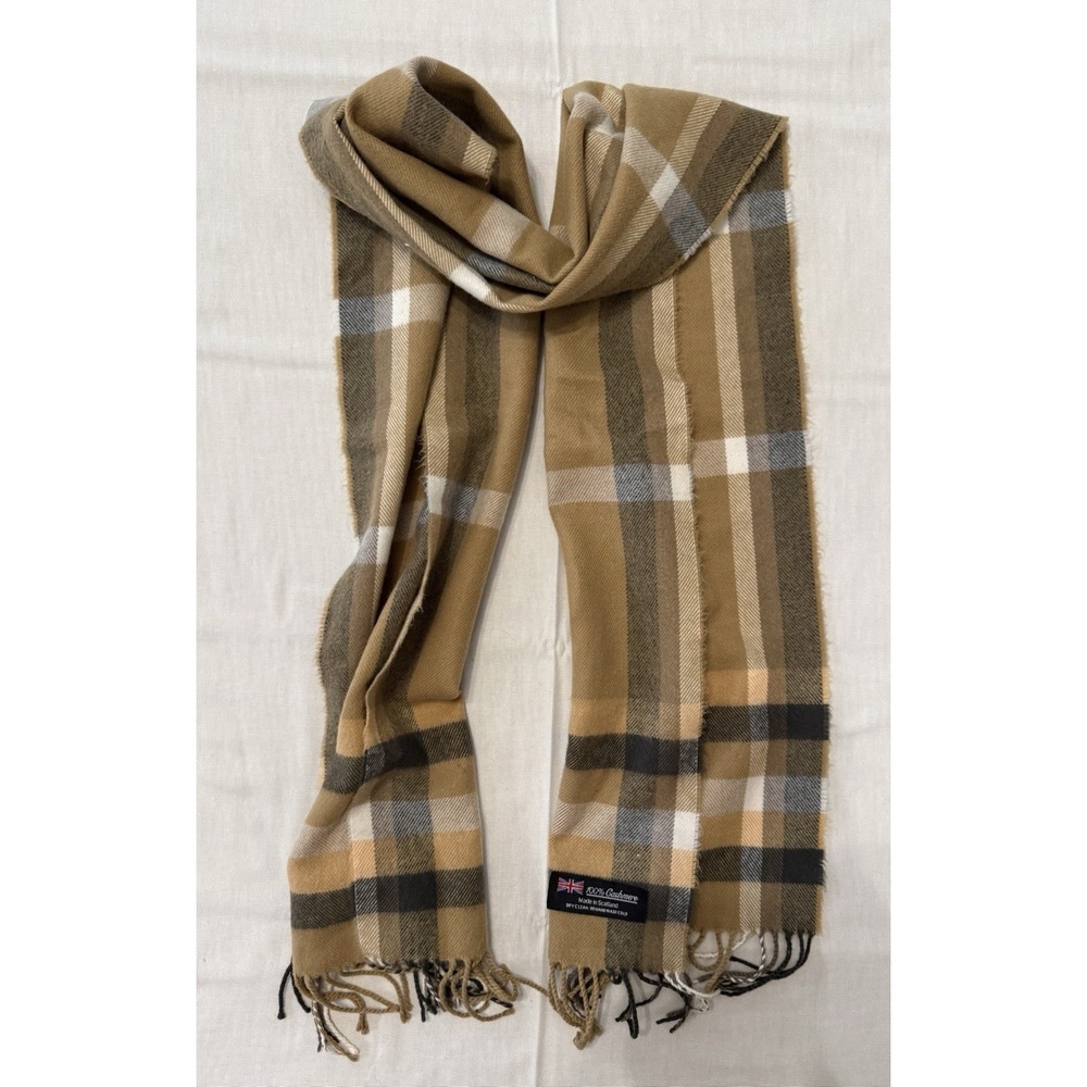 100% cashmere made in Scotland plaid long scarf size 65/12 inches